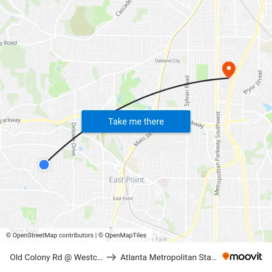 Old Colony Rd @ Westchester Dr to Atlanta Metropolitan State College map