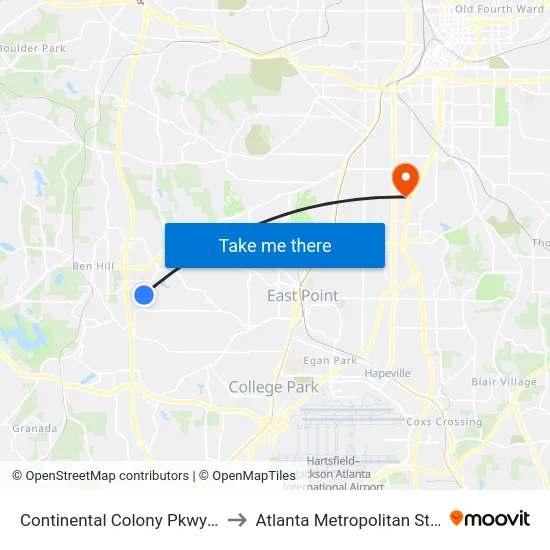 Continental Colony Pkwy SW @ 3030 to Atlanta Metropolitan State College map