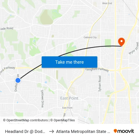 Headland Dr @ Dodson Dr to Atlanta Metropolitan State College map