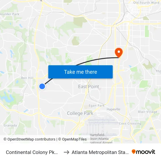 Continental Colony Pkwy @ 3033 to Atlanta Metropolitan State College map