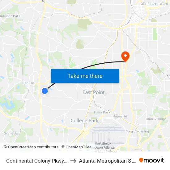Continental Colony Pkwy SW @ 2999 to Atlanta Metropolitan State College map