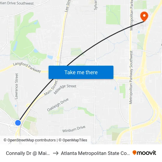 Connally Dr @ Main St to Atlanta Metropolitan State College map