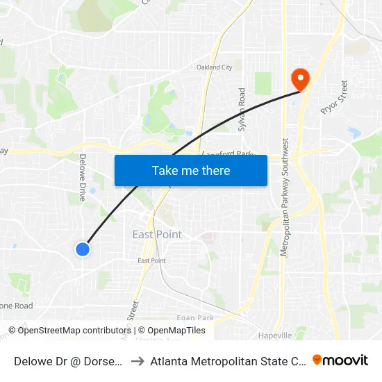 Delowe Dr @ Dorsey Ave to Atlanta Metropolitan State College map