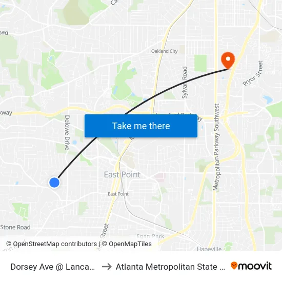 Dorsey Ave @ Lancaster Dr to Atlanta Metropolitan State College map