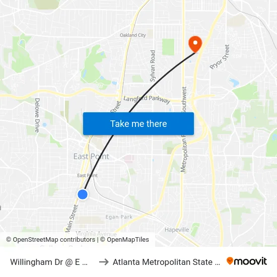 Willingham Dr @ E Main St to Atlanta Metropolitan State College map