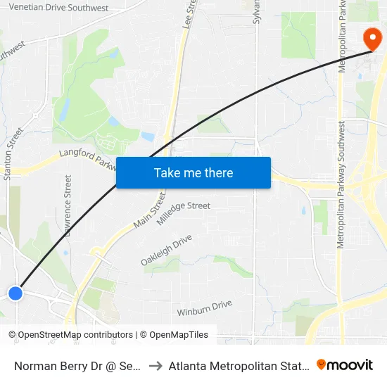 Norman Berry Dr @ Semmes St to Atlanta Metropolitan State College map