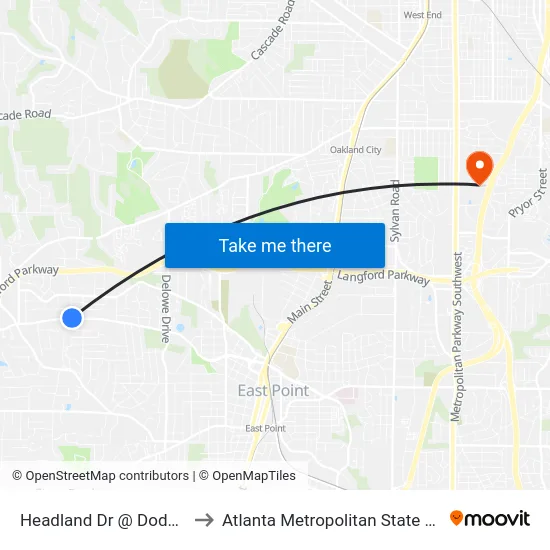 Headland Dr @ Dodson Dr to Atlanta Metropolitan State College map