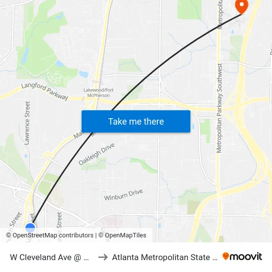 W Cleveland Ave @ Main St to Atlanta Metropolitan State College map