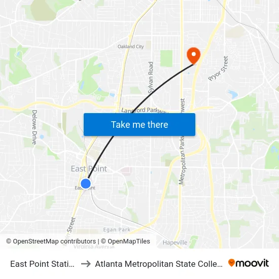 East Point Station to Atlanta Metropolitan State College map