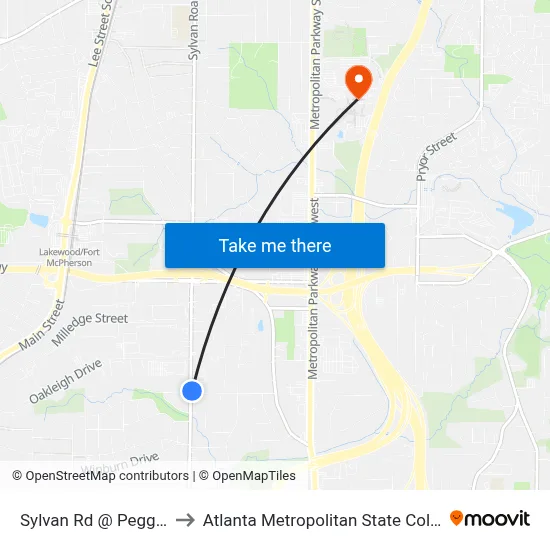Sylvan Rd @ Pegg Rd to Atlanta Metropolitan State College map