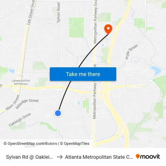 Sylvan Rd @ Oakleigh Dr to Atlanta Metropolitan State College map
