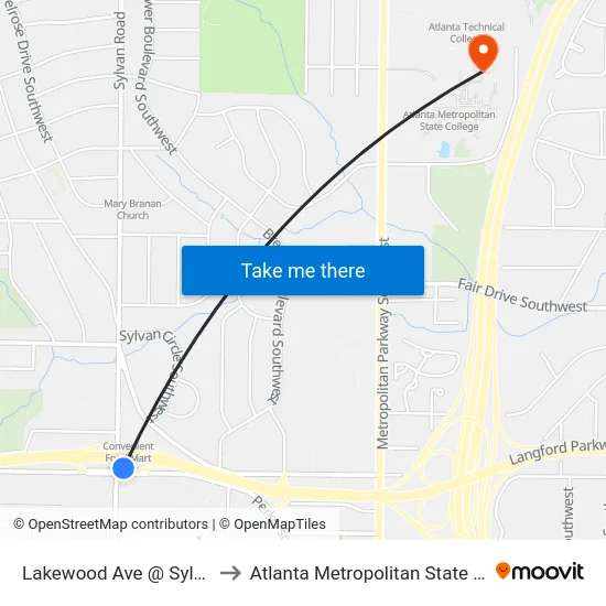 Lakewood Ave @ Sylvan Rd to Atlanta Metropolitan State College map