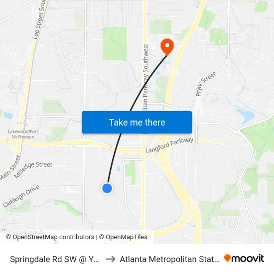 Springdale Rd SW @ Yale Pl SW to Atlanta Metropolitan State College map
