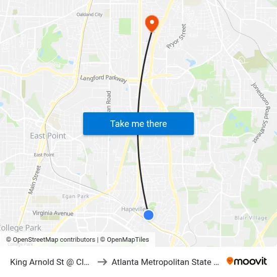 King Arnold St @ Claire Dr to Atlanta Metropolitan State College map