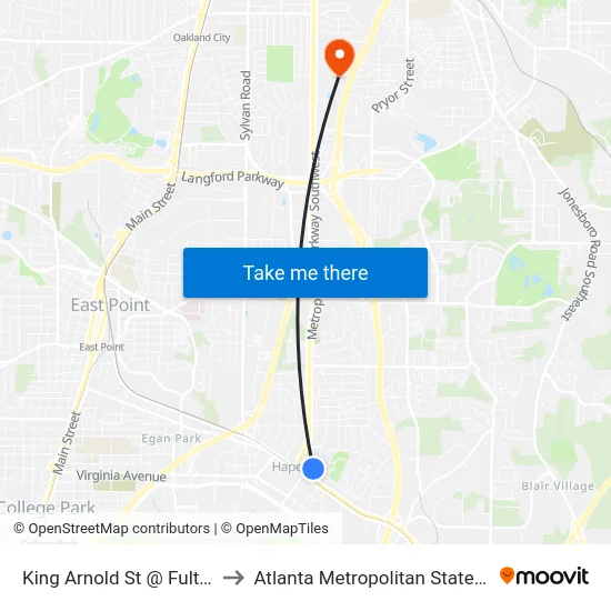 King Arnold St @ Fulton Ave to Atlanta Metropolitan State College map