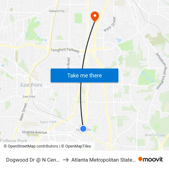 Dogwood Dr @ N Central Ave to Atlanta Metropolitan State College map