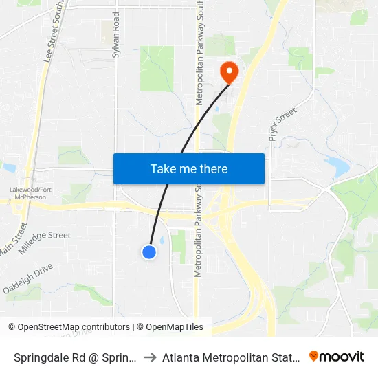 Springdale Rd @ Springdale Pl to Atlanta Metropolitan State College map