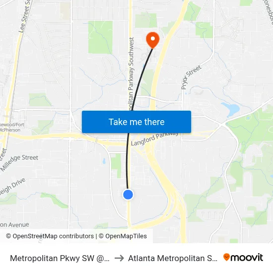 Metropolitan Pkwy SW @ Pegg Rd SW to Atlanta Metropolitan State College map
