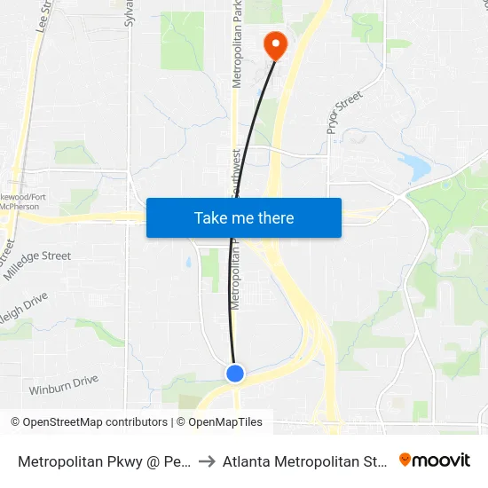 Metropolitan Pkwy @ Perkerson Rd to Atlanta Metropolitan State College map