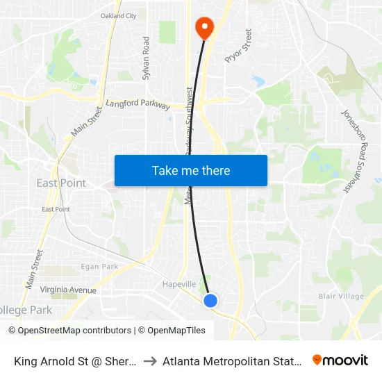 King Arnold St @ Sherman Rd to Atlanta Metropolitan State College map