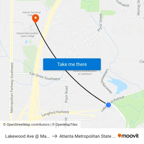 Lakewood Ave @ Macon Dr to Atlanta Metropolitan State College map