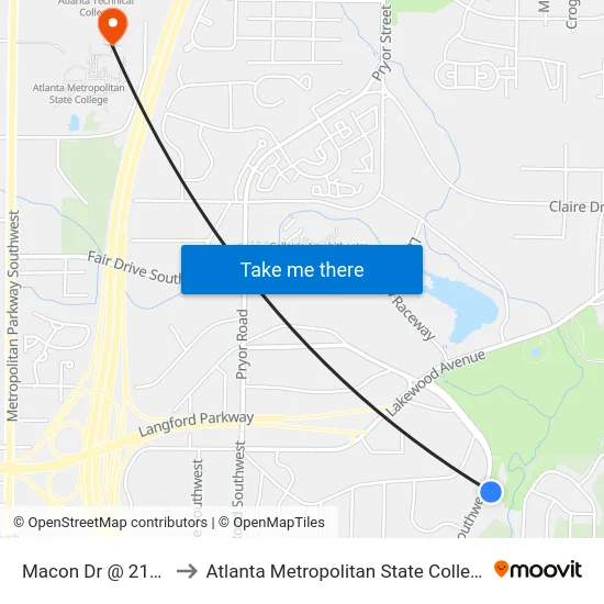 Macon Dr @ 2144 to Atlanta Metropolitan State College map