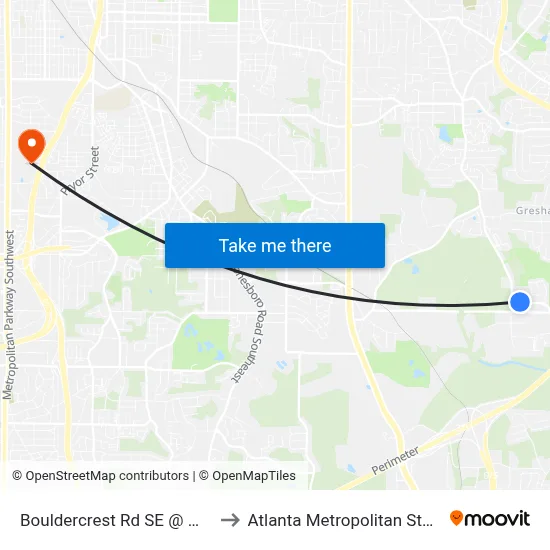 Bouldercrest Rd SE @ Westside Pl to Atlanta Metropolitan State College map