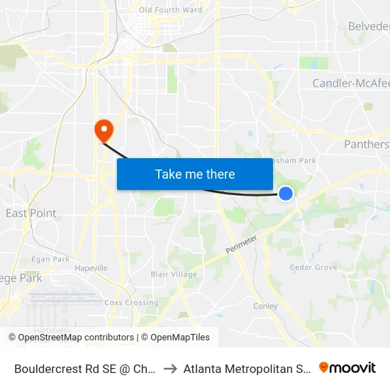 Bouldercrest Rd SE @ Cherry Valley Dr to Atlanta Metropolitan State College map
