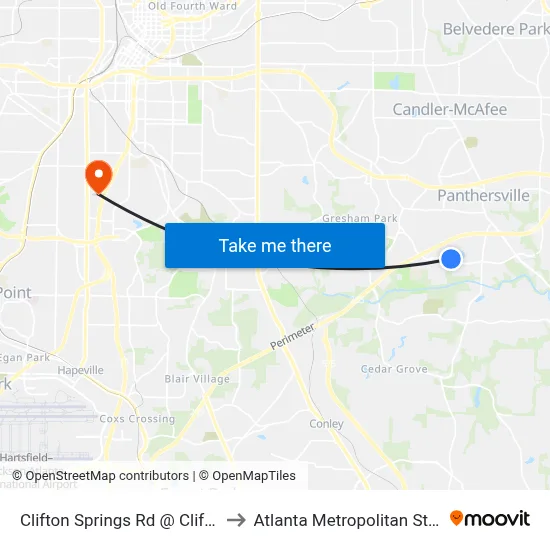 Clifton Springs Rd @ Clifton Farm Dr to Atlanta Metropolitan State College map