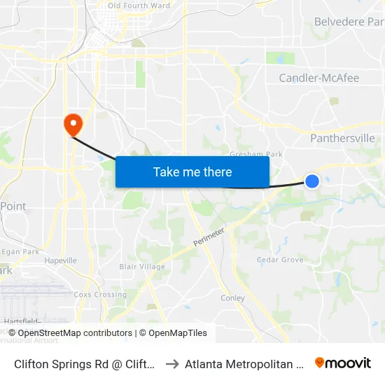 Clifton Springs Rd @ Clifton Springs Mnr to Atlanta Metropolitan State College map