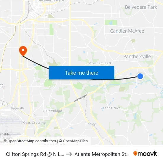 Clifton Springs Rd @ N Lanier Pkwy to Atlanta Metropolitan State College map