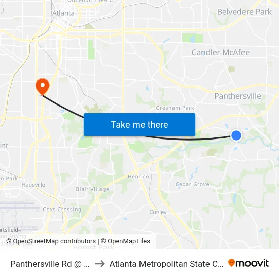 Panthersville Rd @ 3303 to Atlanta Metropolitan State College map