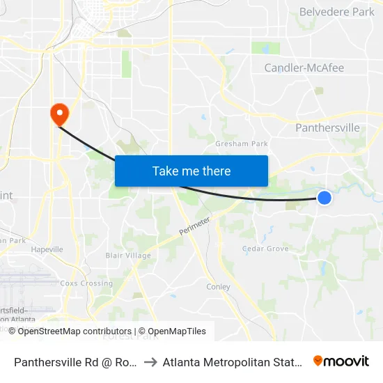Panthersville Rd @ Rovena Ct to Atlanta Metropolitan State College map