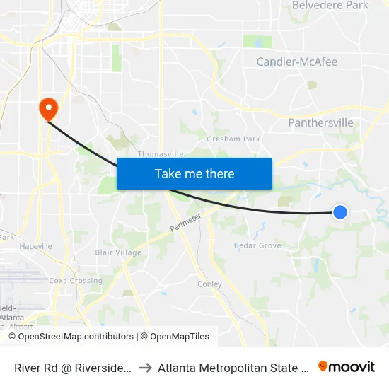River Rd @ Riverside Pkwy to Atlanta Metropolitan State College map
