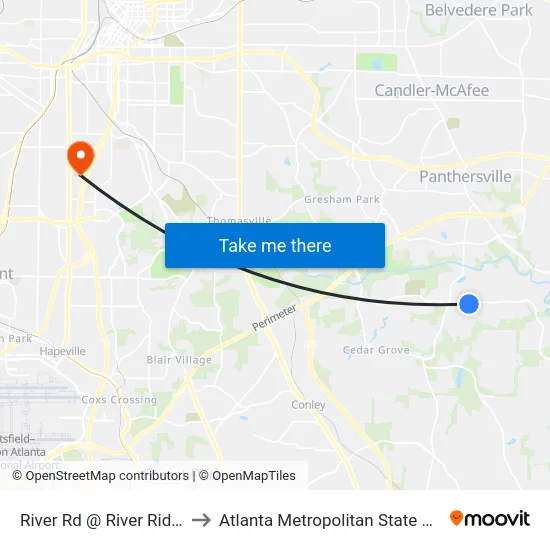 River Rd @ River Ridge Ct to Atlanta Metropolitan State College map