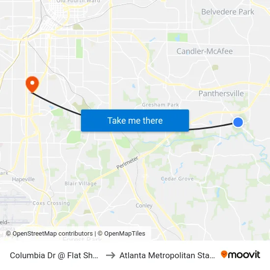 Columbia Dr @ Flat Shoals Pkwy to Atlanta Metropolitan State College map