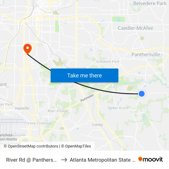 River Rd @ Panthersville Rd to Atlanta Metropolitan State College map