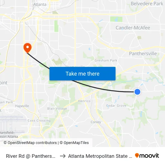 River Rd @ Panthersville Rd to Atlanta Metropolitan State College map