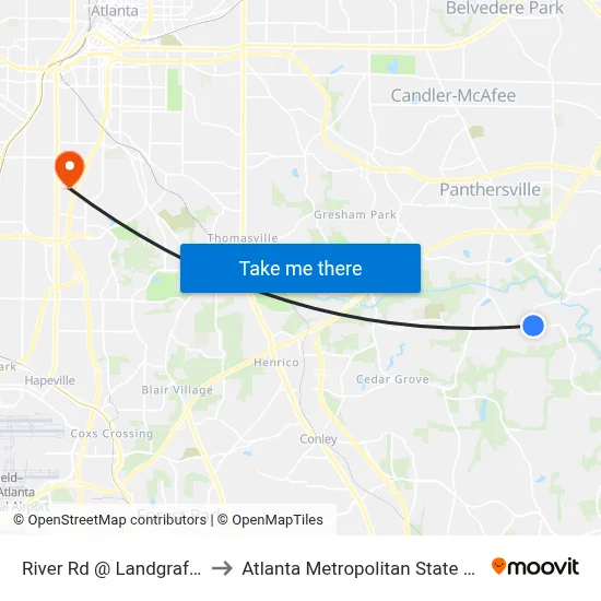 River Rd @ Landgraf Cove to Atlanta Metropolitan State College map