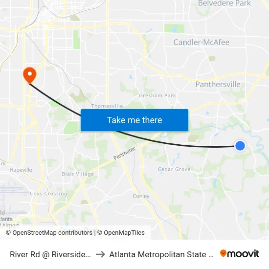 River Rd @ Riverside Cswy to Atlanta Metropolitan State College map
