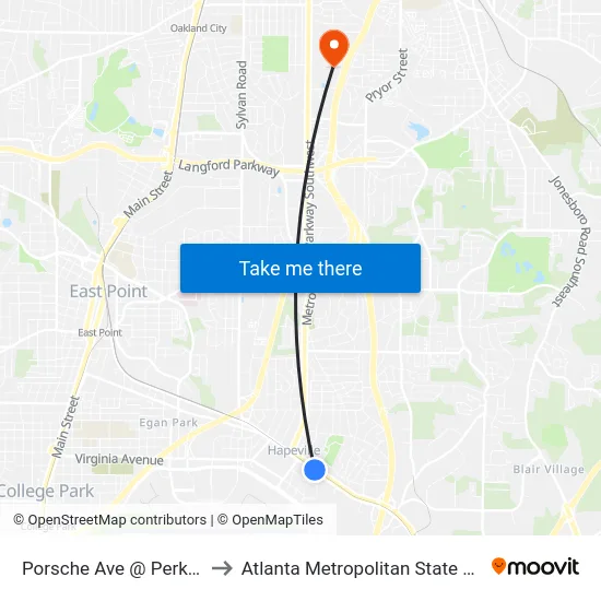 Porsche Ave @ Perkins St to Atlanta Metropolitan State College map