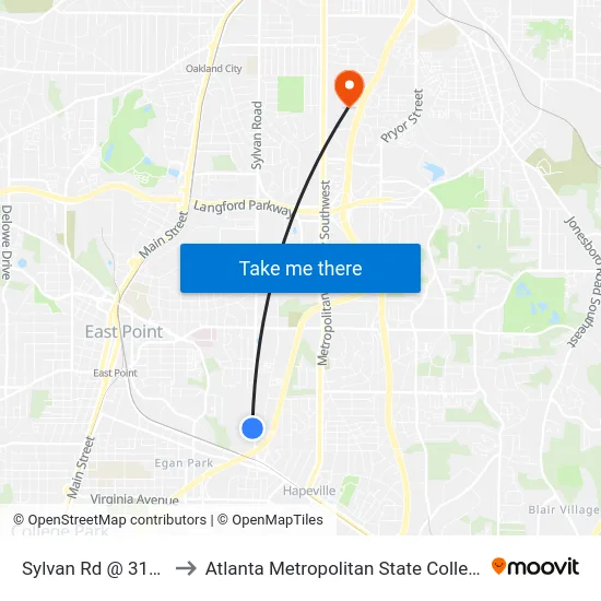 Sylvan Rd @ 3107 to Atlanta Metropolitan State College map
