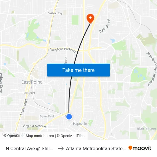 N Central Ave @ Stillwood Dr to Atlanta Metropolitan State College map