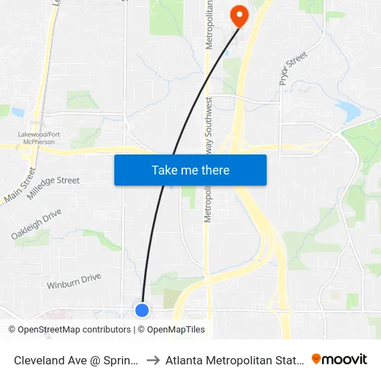 Cleveland Ave @ Springdale Rd to Atlanta Metropolitan State College map