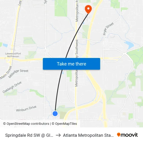 Springdale Rd SW @ Glenway Dr to Atlanta Metropolitan State College map