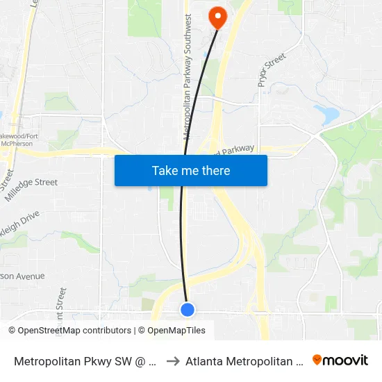 Metropolitan Pkwy SW @ Cleveland Ave S to Atlanta Metropolitan State College map