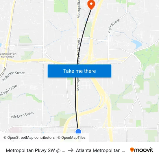 Metropolitan Pkwy SW @ Cleveland Ave to Atlanta Metropolitan State College map