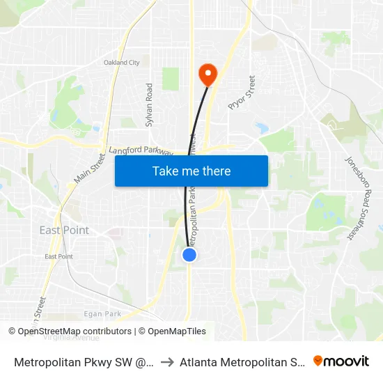 Metropolitan Pkwy SW @ Steve Dr SW to Atlanta Metropolitan State College map