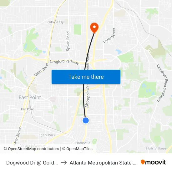 Dogwood Dr @ Gordon Cir to Atlanta Metropolitan State College map