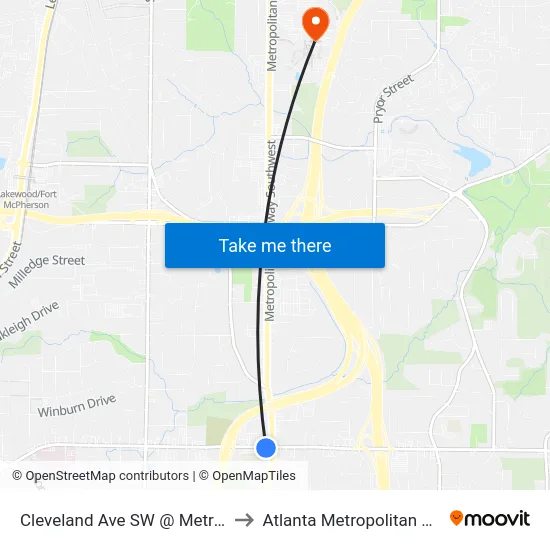 Cleveland Ave SW @ Metropolitan Pkwy to Atlanta Metropolitan State College map